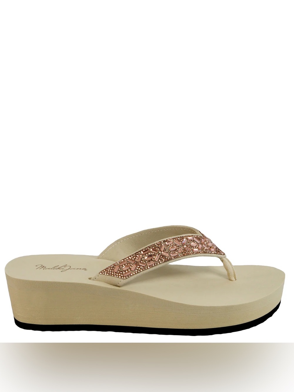 Malibu Jane Rose Gold Embellished Women's Wedge Flip Flops - Picture 2 of 2